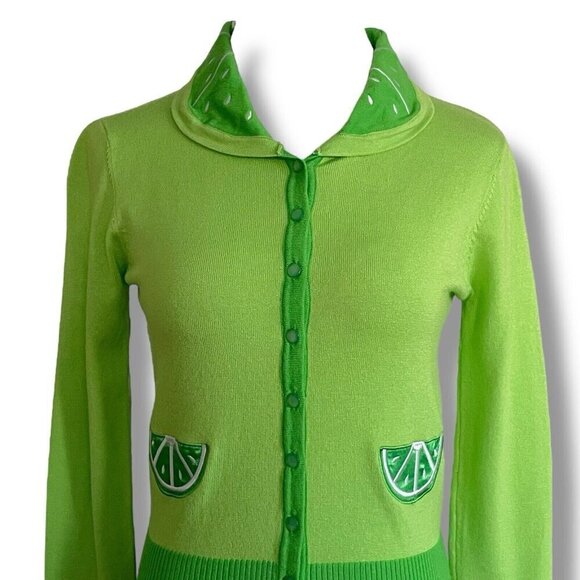 Voodoo Vixen Womens Izzy Lime Cardigan XS Sz 2 Green Rockabilly Retro Pin Up - Picture 3 of 9